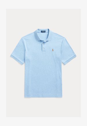 Svijetloplava pamučna polo majica s ovratnikom, tri gumba, kratkim rukavima i malim izvezenim logotipom na prsima.