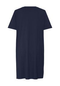 Mornarskoplava haljina do koljena s kratkim rukavima, okruglim izrezom i ravnim, opuštenim krojem.