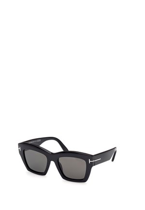 Tom Ford LUNA - Sunglasses - glossy black smoke gray