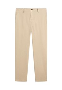 Beige chinos made of cotton with a straight fit. Features a button closure, side pockets, and no visible patterns or embellishments.