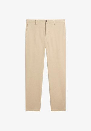 Beige chinos made of cotton with a straight fit. Features a button closure, side pockets, and no visible patterns or embellishments.