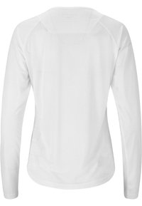 Pitkähihaista paitaa valkoisena, jossa on pyöreä pääntie, raglan-hihat ja rento malli kevyellä ja sileällä tekstuurilla.