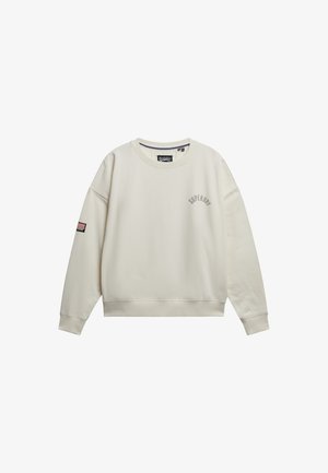 Lysecremet sweatshirt lavet af bomuldsblanding. Har dropped shoulders, ribbede manchetter og et frontlogo med et mærke på venstre ærme.