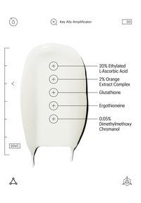 Valkoinen voiteen tahra, jossa ainesosat: 20 % etyyli-L-askorbiinihappo, 2 % appelsiinimehu, glutatiooni, ergotioniini, 0,05 % dimetylimetoksikromanoli.