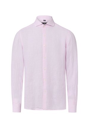 Hellrosa langärmliges Hemd mit Knöpfen, klassischem Kragen und dezentem Strukturmuster, dargestellt vor weißem Hintergrund.