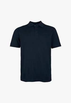 Črna polo majica iz bombaža z ovratnikom, trakom z gumbi s tremi gumbi, kratkimi rokavi in majhnim logotipom na prsih.