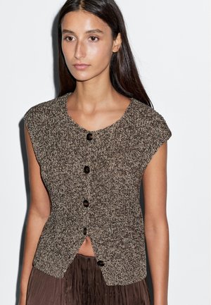 Massimo Dutti MOULINÉ ROUND NECK WITH BUTTONS - Bodywarmer - brown