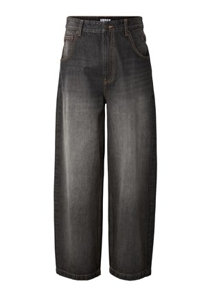 Mustadest teksadest laia lõikega püksid tuhmunud viimistlusega, millel on nööpidega sulgemine, vööaasad ja viiepiste taskute disain. Paksude õmblustega detailid.