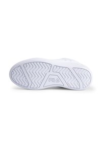 White sneaker sole with a zigzag tread pattern and a triangular logo. Material appears rubber with raised surface details for grip.