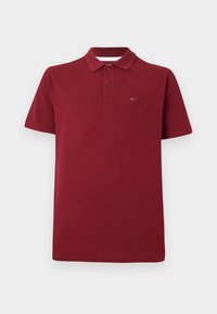 Bordový polo tričko vyrobené z bavlny, s klasickým límcem, dvouknoflíkovou légou, krátkými rukávy a malým logem na hrudi.