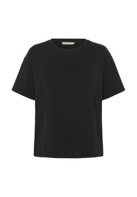 T-shirt nera a maniche corte realizzata in cotone morbido, con scollatura rotonda e un taglio rilassato e ampio, senza pattern o accenti visibili.