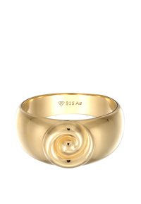 Guldpläterad ring tillverkad av 925 sterling silver, med en slät bygel och en spiral detalj på toppen, med en polerad finish.