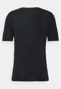 Black short-sleeve t-shirt with a round neck, smooth texture, and a fitted shape, designed for a casual look. No patterns or graphics.