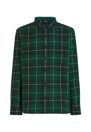 Chemise boutonnée à carreaux verts avec un motif de damier, poches avant et col. Fabriquée dans un tissu au toucher doux.