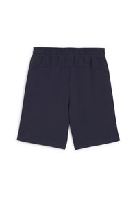 Marineblaue Shorts aus weichem Stoff, mit elastischem Bund, geradem Schnitt und glatter Textur ohne sichtbare Muster oder Akzente.