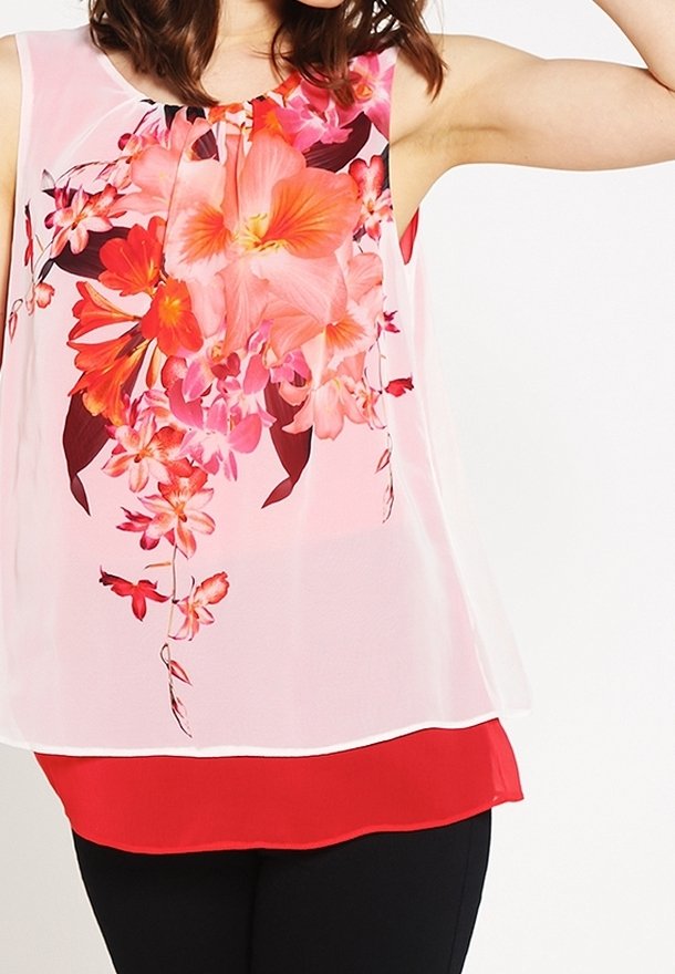 Blouse Venezia Femme Sans Manches Taille 22/24 - Rose Imprimé Floral Stretch