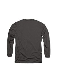 Langärmliges T-Shirt aus dunkelgrauer Baumwolle, mit Rundhalsausschnitt, gerader Schnittform und glatter Textur mit minimalen Nähdetails.