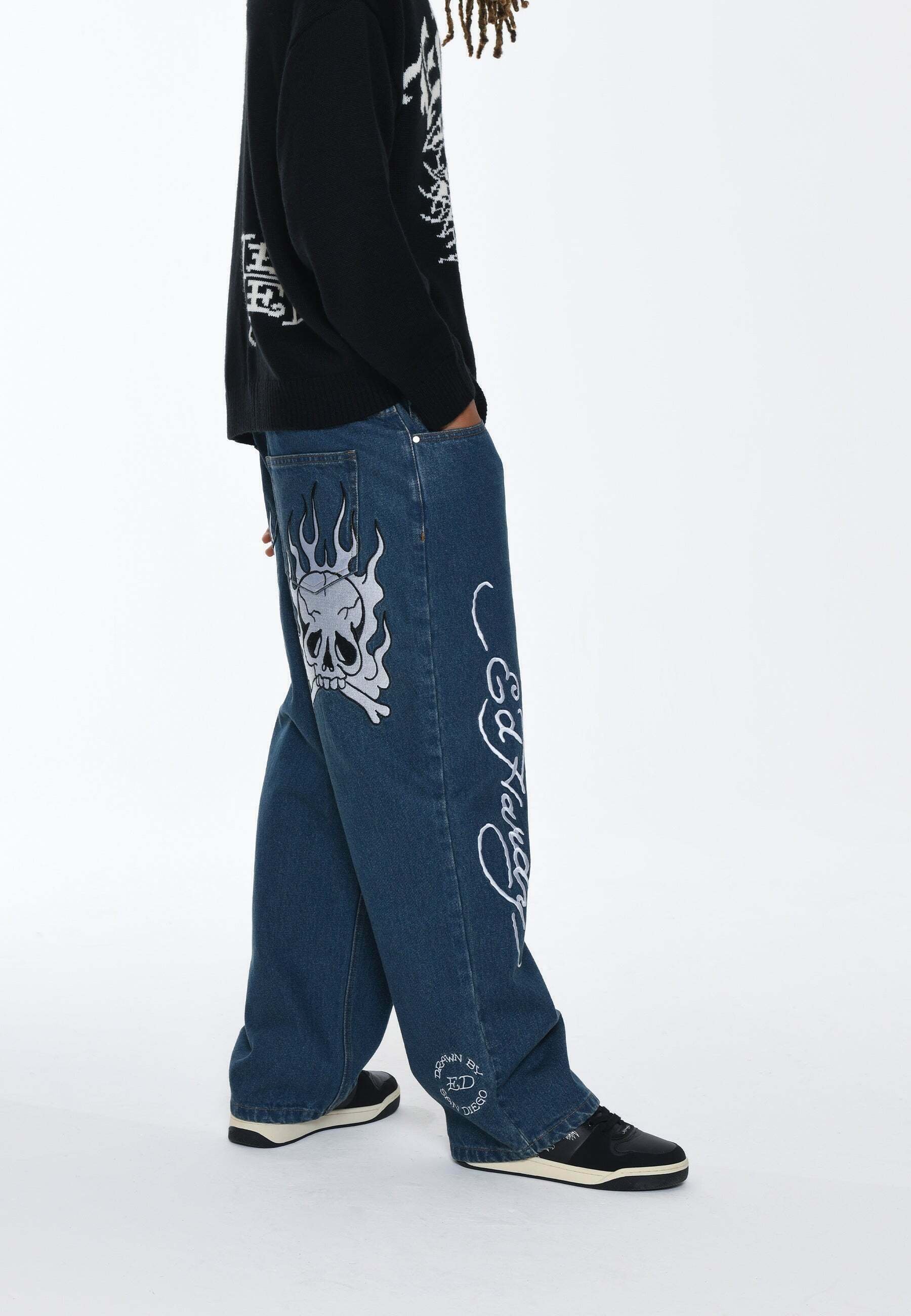 Ed Hardy FLAMING SKULL BAGGY - Relaxed fit jeans - indigo/blue