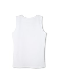 Witte mouwloze katoenen top met een ronde halslijn, een gladde textuur en geen zichtbare patronen of versieringen. Achteraanzicht.