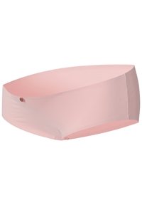 Helle rosa nahtlose Unterhose mit glatter Textur und modernem Design, die eine dezente Knopfakzentuierung an der Seite aufweist.