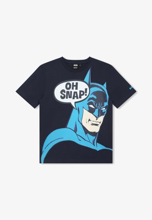 Maglietta blu navy con una grande grafica di Batman in stile fumetto e un fumetto con la scritta "OH SNAP!" sul davanti.