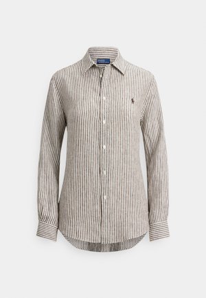 CLASSIC FIT STRIPED LINEN SHIRT - Blúzka so zapínaním na gombíky - dark brown/white