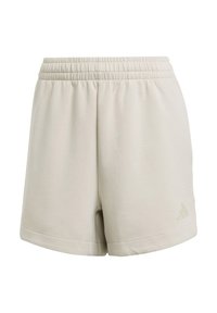 Světlé béžové bavlněné šortky s elastickým pasem, bočními kapsami a malým logem v tónu tónu na spodním lemu.