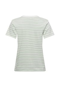 Short-sleeve t-shirt in light green and white horizontal stripes, made from soft cotton, featuring a crew neck and relaxed fit.