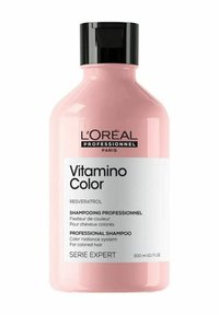 L'Oréal Professionnel Vitamin Color shampoo in a pale pink bottle; features a black lid and clear labeling with product details. 300 ml size.