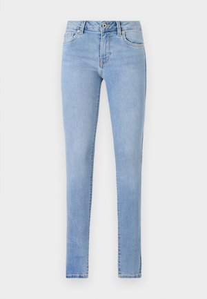 Lichtblauwe denim jeans met een slim fit, voorzien van vijf zakken, subtiele stikdetails en een standaard tailleband met een enkele knoopsluiting.