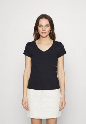MICRO BRANDING OFF PLACED VNECK - T-shirt - bas - black
