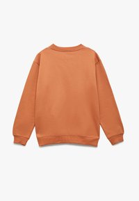 Oranje sweatshirt met een ronde halslijn, lange mouwen, ribgebreide manchetten en zoom, vervaardigd uit zacht materiaal met een gladde textuur.
