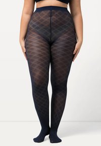 Tights w wzór w marynarskie paski z motywem diamentów i pętli, wykonane z przezroczystego, elastycznego materiału z wysokim stanem i zakrytymi stopami.