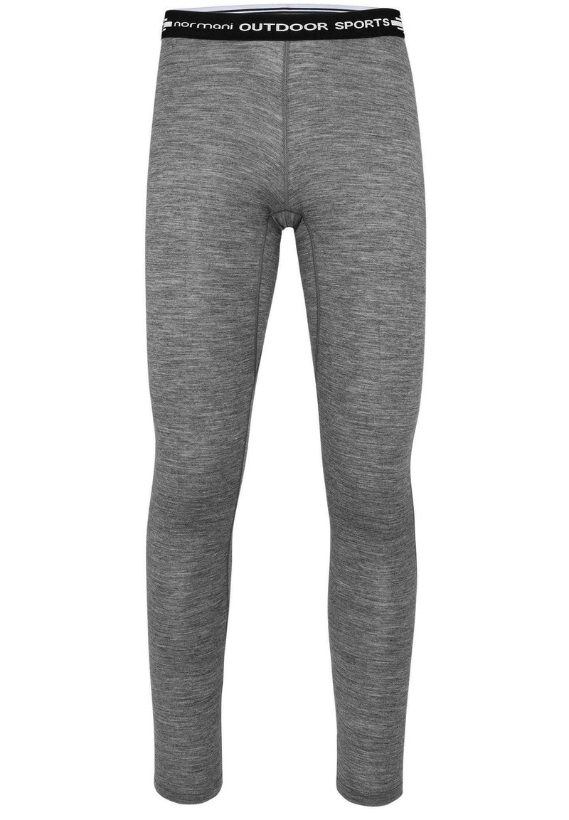 Graue athletische Leggings mit glatter Textur, ausgestattet mit einem schwarzen Bund, der mit "OUTDOOR SPORTS" beschriftet ist, und einem figurbetonten Design.