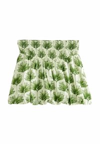 Groene rok met bladerenpatroon en een smocktailleband. Gemaakt van lichtgewicht stof, met een uitlopende silhouet en een zachte textuur.