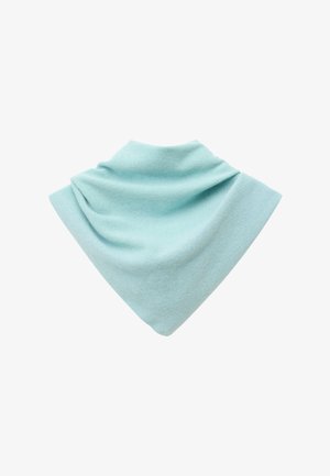Light blue triangular scarf made of soft, textured fabric. It features a smooth finish with rounded edges, suitable for various styling options.