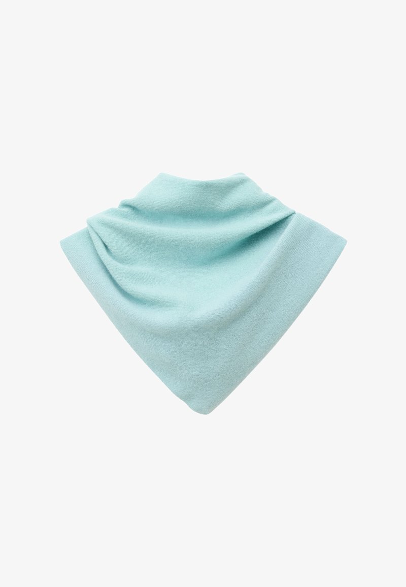 Hellblaues dreieckiges Halstuch aus weichem, strukturiertem Stoff. Es hat eine glatte Oberfläche mit abgerundeten Kanten und eignet sich für verschiedene Styling-Optionen.