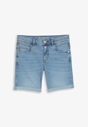 Lichtblauwe denimshorts met opgerolde zomen, vooraan een knoop- en ritssluiting en een vijfzakken ontwerp van Tom Tailor.