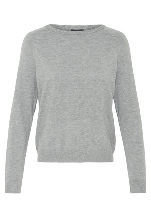 Helehall hall pusa ümarate kaelusega, pikkade varrukatega, soonikkoes mansettide ja tekstuurse kudumismustriga, millel on lõdvestunud lõige ja ilma nähtavate mustriteta.