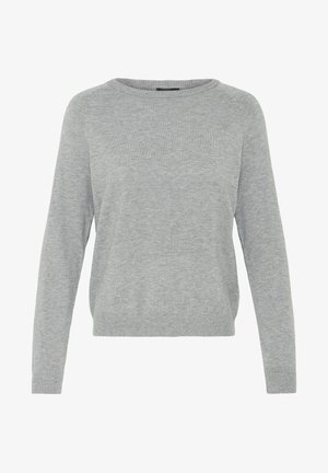 Helehall hall pusa ümarate kaelusega, pikkade varrukatega, soonikkoes mansettide ja tekstuurse kudumismustriga, millel on lõdvestunud lõige ja ilma nähtavate mustriteta.