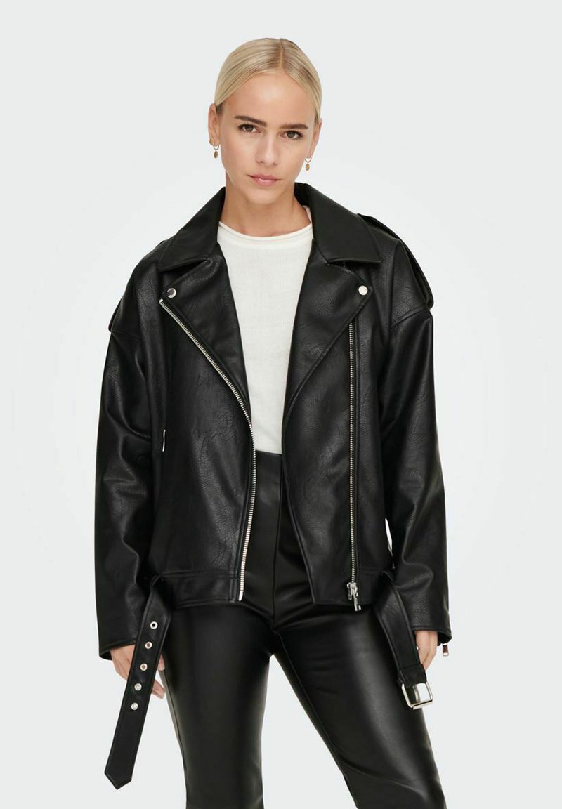 ONLY faux leather oversized biker jacket in black
