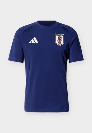 Marineblå kortermet sportstrøye med hvit Adidas-logo på høyre bryst og Japan Fotballforbunds emblem på venstre bryst.