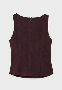 Top senza maniche bordeaux con texture a coste, scollatura rotonda e chiusura con cerniera sulla schiena. Forma sartoriale con spacchi laterali all'orlo.