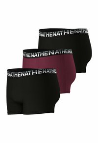Set de boxers en coton comprenant deux pièces noires et une pièce bordeaux, fabriqué dans un tissu doux avec une ceinture en élasthanne imprimée du logo.