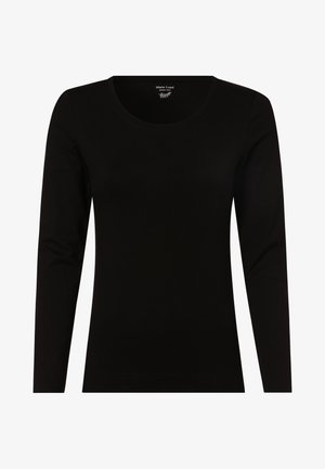 Czarna longsleeve z długim rękawem wykonana z miękkiej bawełny, z okrągłym dekoltem i gładką fakturą. Brak widocznych wzorów lub metalowych akcentów.