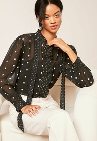 Lipsy SHEER NECK RUFFLE REGULAR FIT - Button-down blouse - black white polka dot