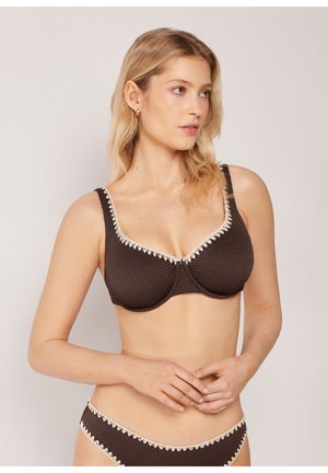 Calzedonia, BICOLOR EMBROIDERY BALCONETTE - Top de bikini - brown