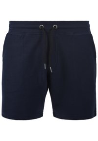 Shorts en coton bleu marine avec un design texturé, une taille élastique, un cordon de serrage et des poches latérales pour plus de fonctionnalité.