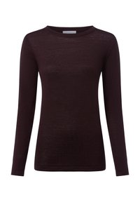 Długi rękaw w ciemnym burgundzie, wykonany z lekkiego materiału o gładkiej fakturze i okrągłym dekolcie. Posiada dopasowane rękawy i prosty krój.