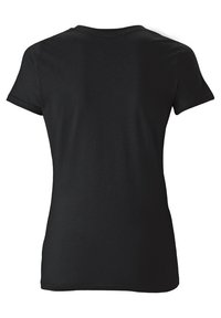 Black short-sleeve t-shirt made from soft cotton, featuring a classic crew neckline and a smooth, even texture on the back.